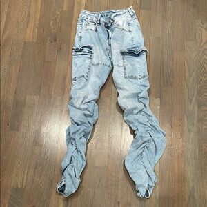 SHEIN Light Blue Denim Ruched Cargo Pants